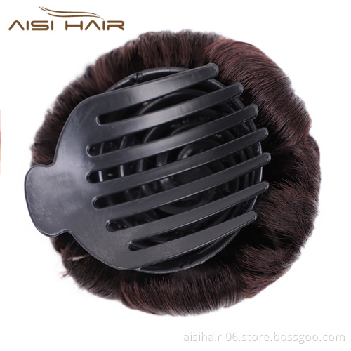 Aisi Hair Brown Nine Flowers Heat Resistant Synthetic Fiber Chignon Plastic Comb Hair Extension Curly Clip In Hair Bun For Women